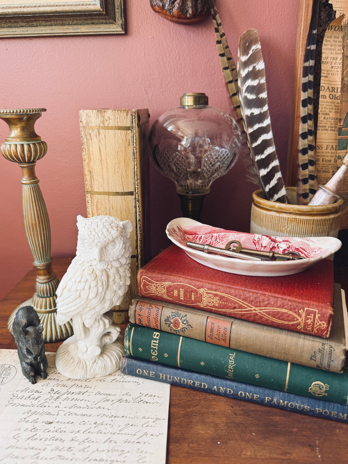 Vintage red and white Transferware bone dish