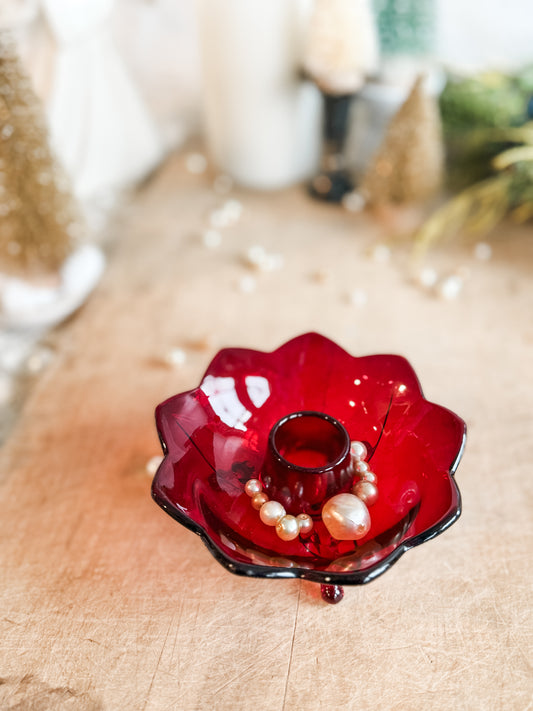 Red Amberina Glass Candleholder