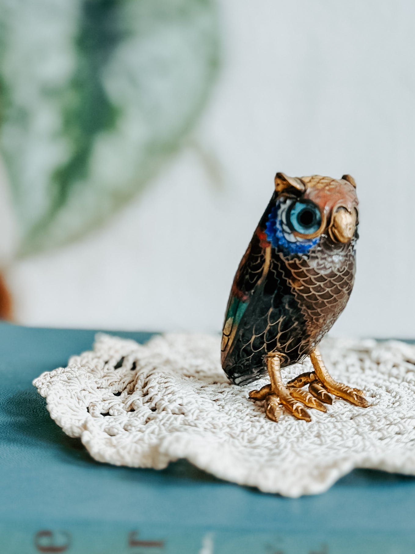 Pair of MCM Cloisonné Owls