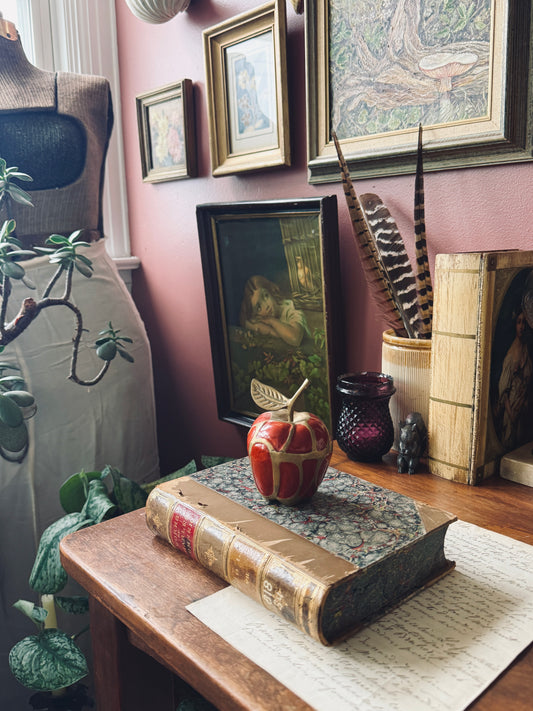 Brass and red enamel apple