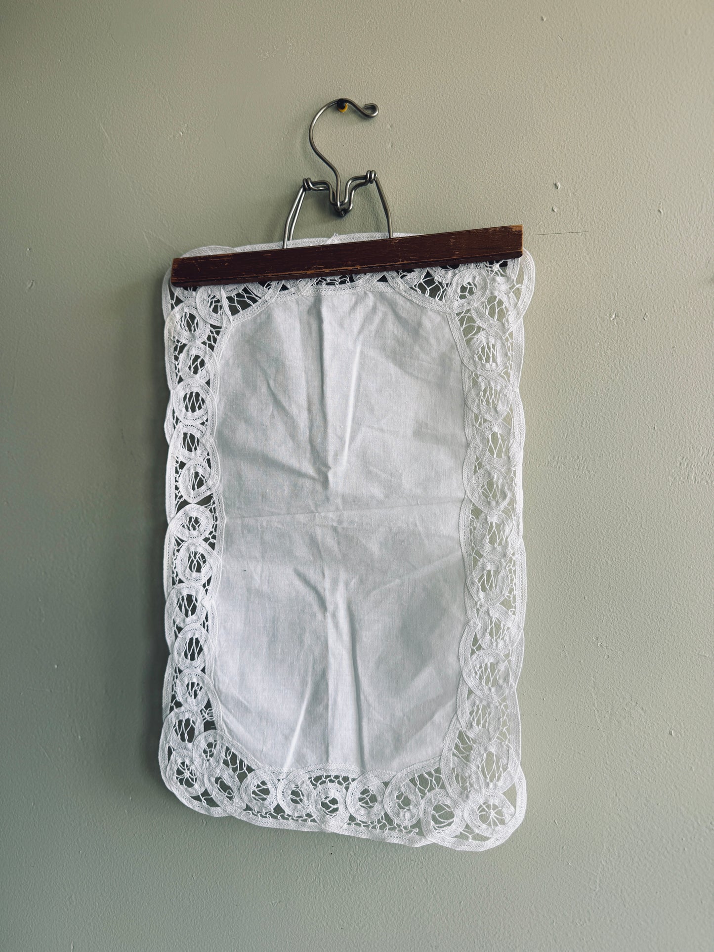 White vintage linen with lace border
