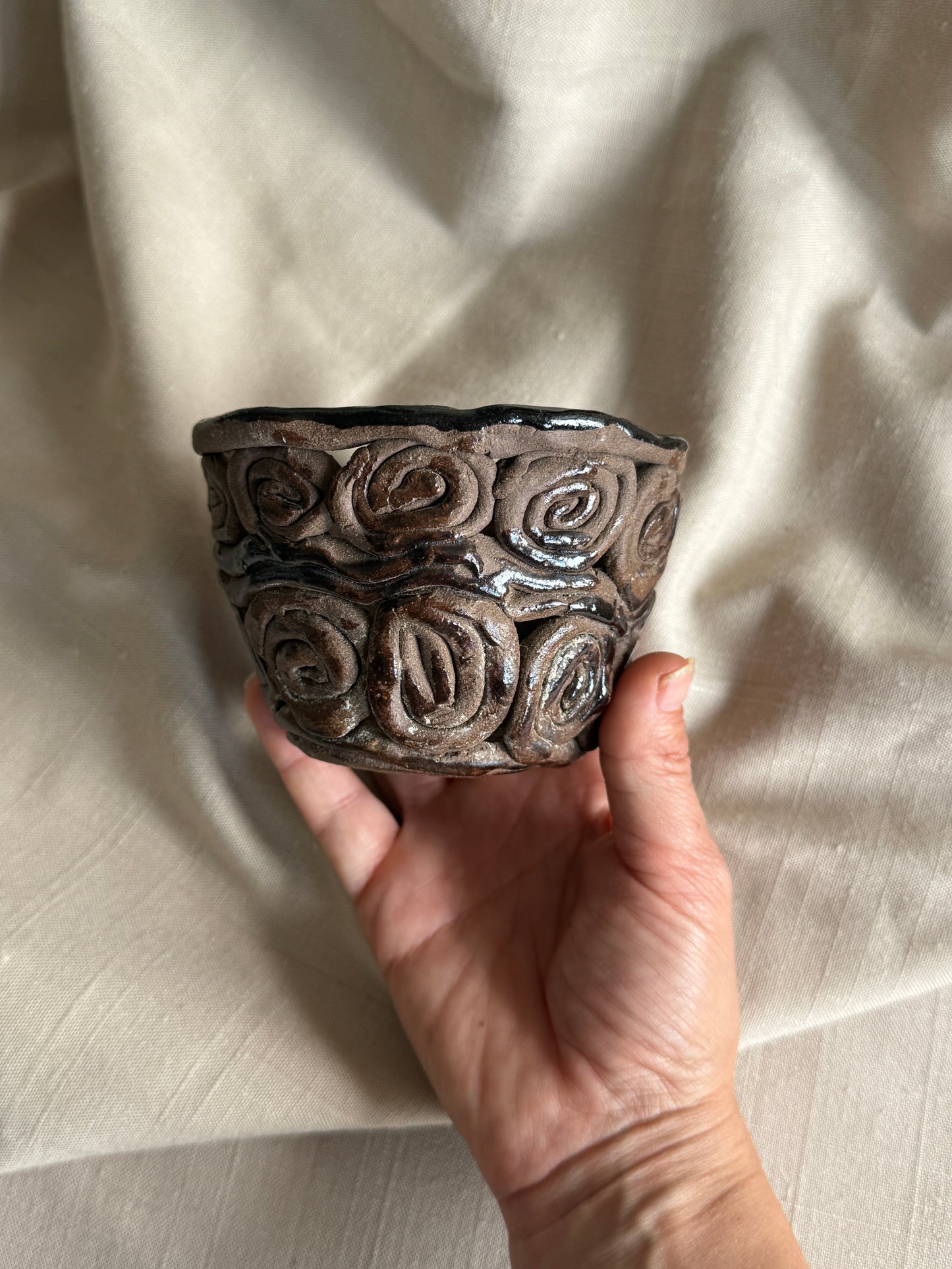 Unique handmade clay basket/planter