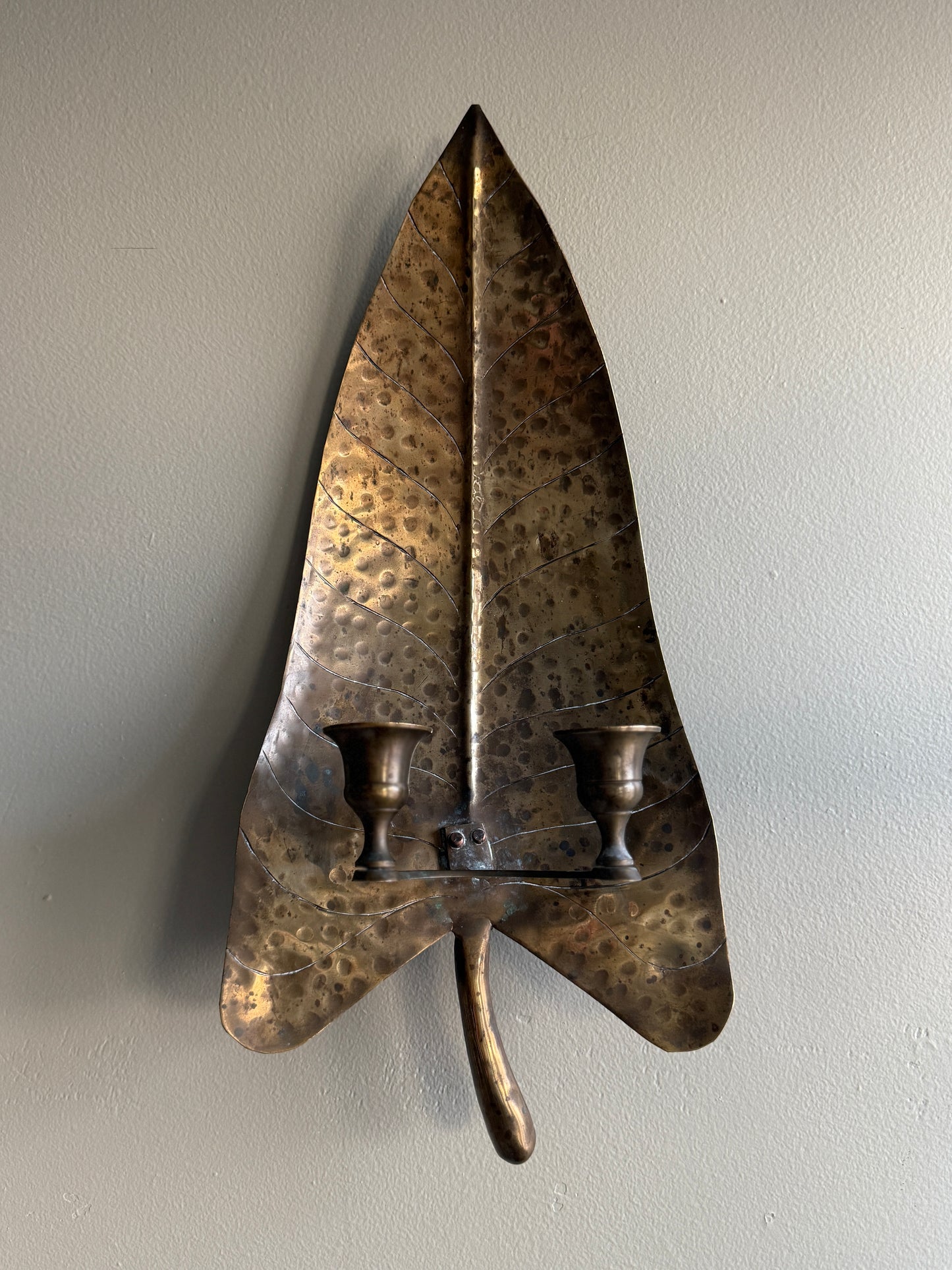 Large hammered brass wall sconce