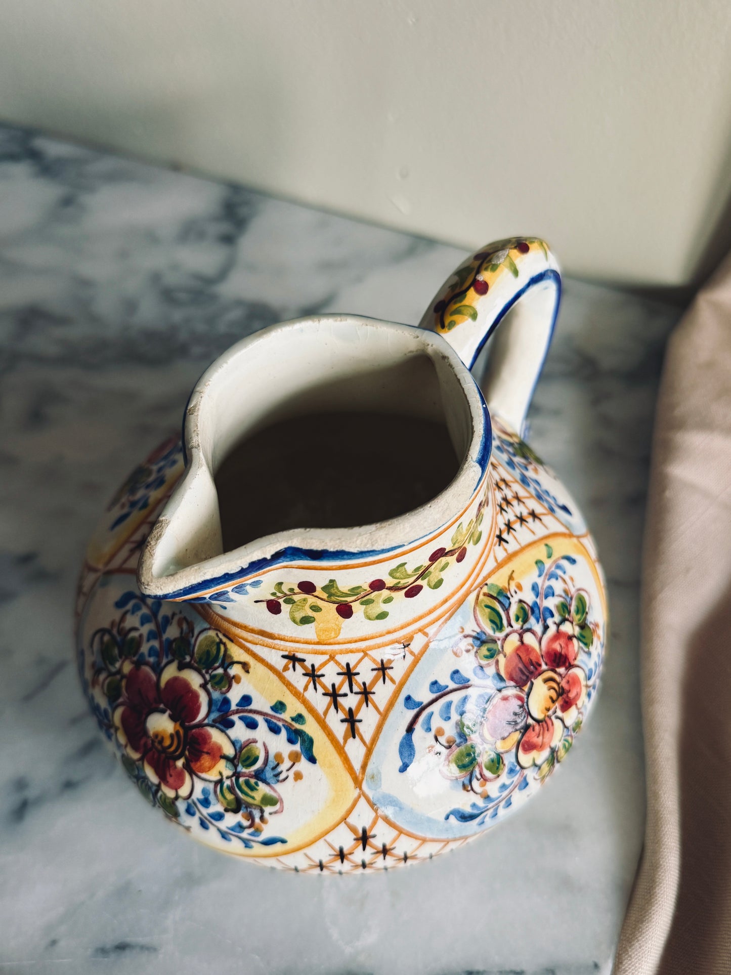 Hand painted vintage Portuguese pitcher