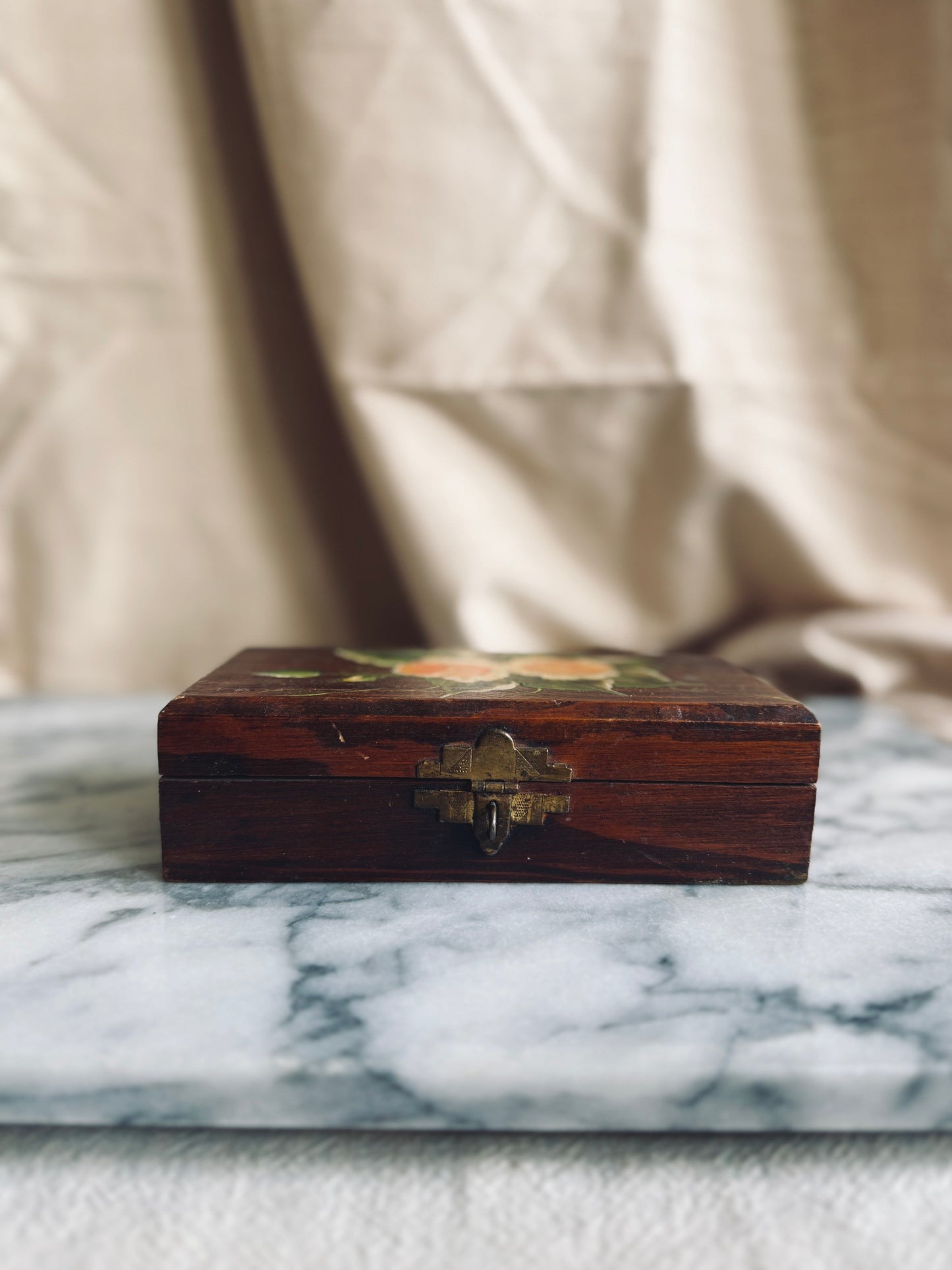 Wooden Box with handpainted yellow florals