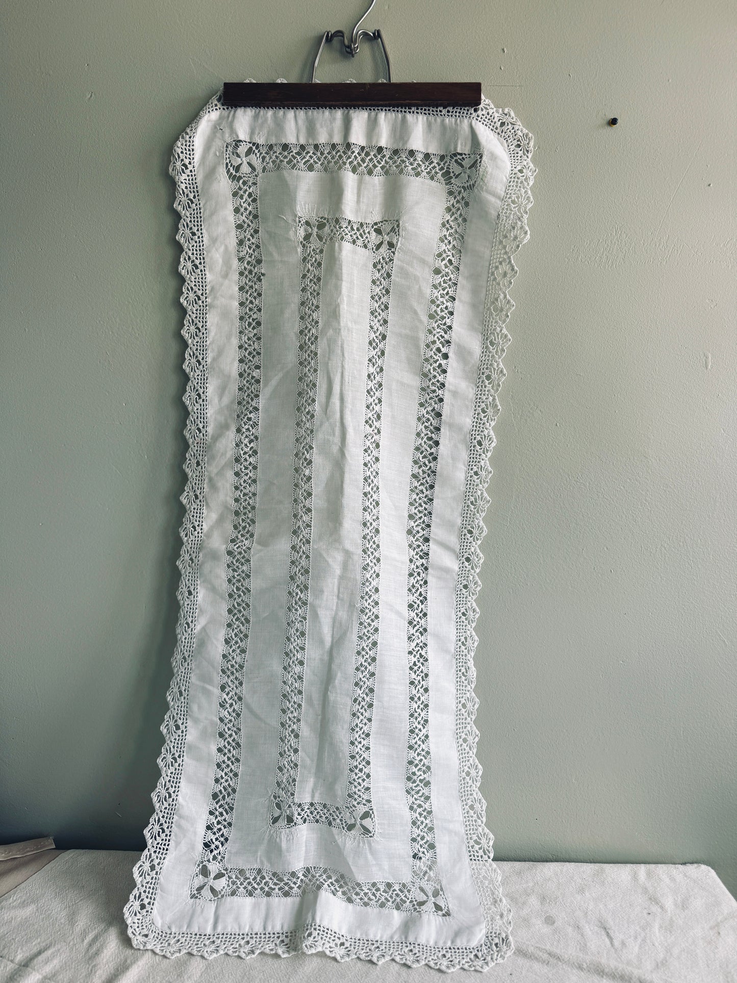 Rectangular white linen table runner