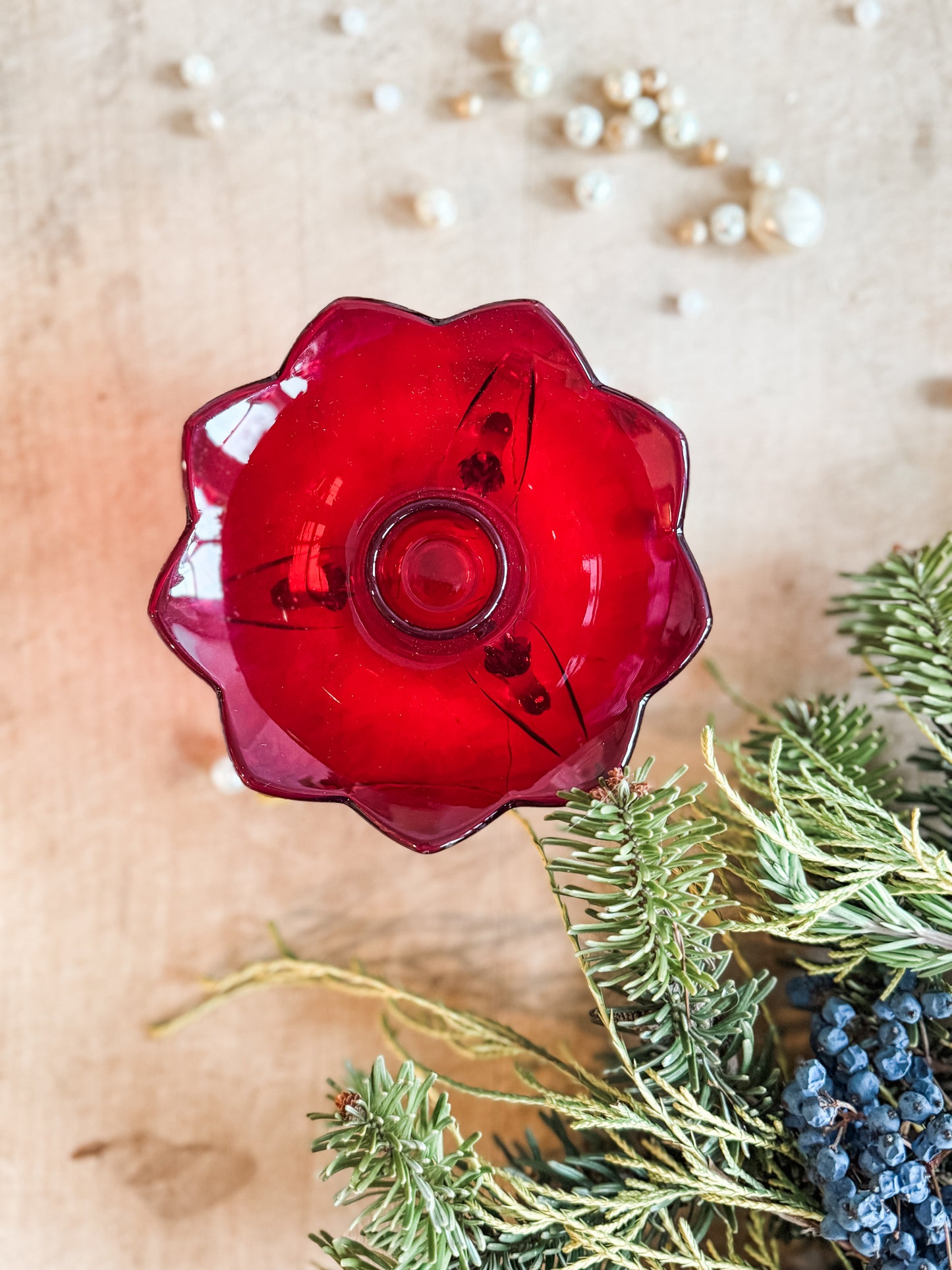 Red Amberina Glass Candleholder