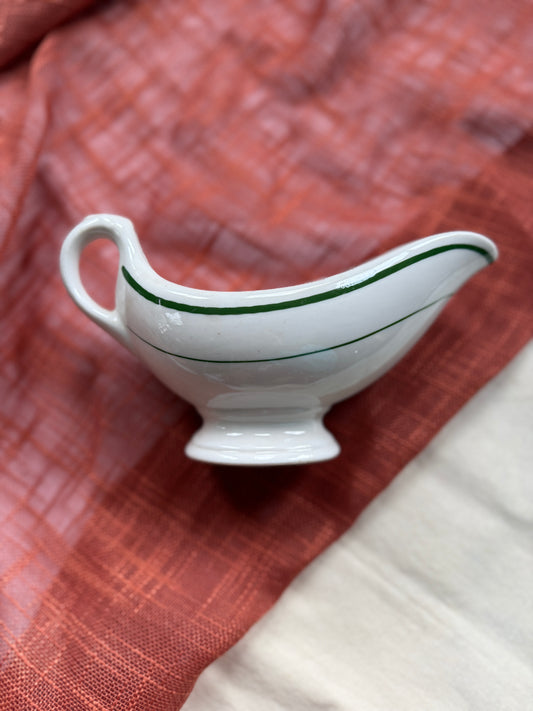 Restaurant ware white with green stripe gravy boat