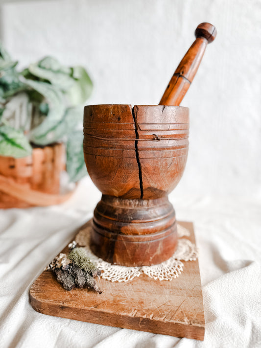 Primitive Antique Mortar and pestle-Split with repair