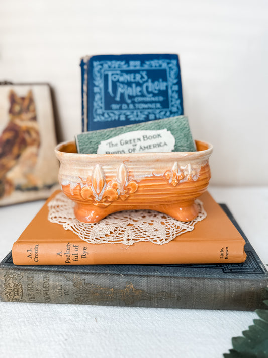 Orange drip glazed fleur de lis planter