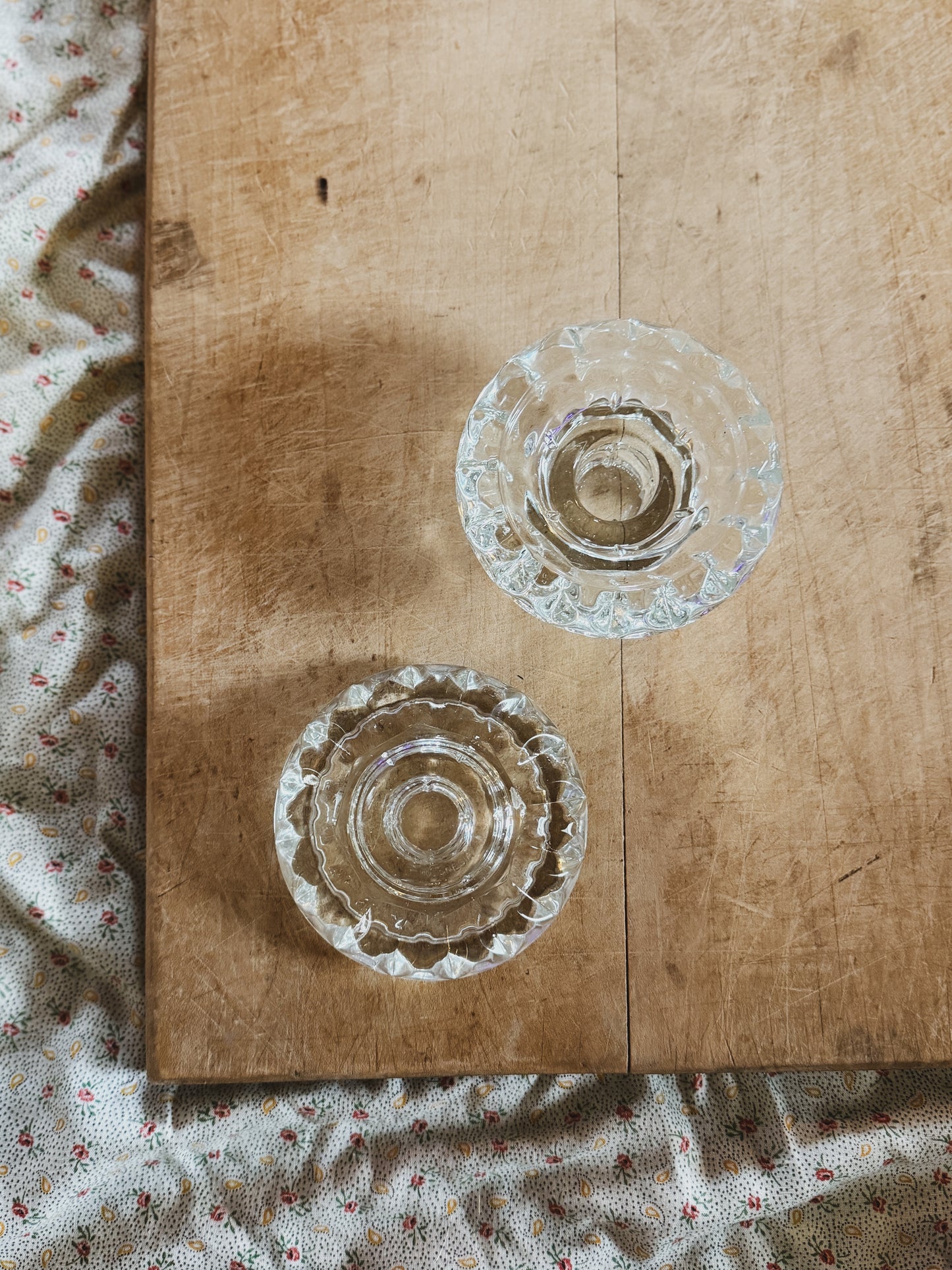Pair of glass candle holders