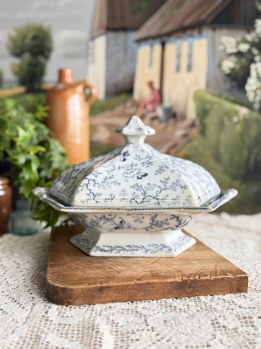 Antique Mid 19th century Staffordshire covered tureen made by Francis Morley & Co. in the pattern “Lady Peel”