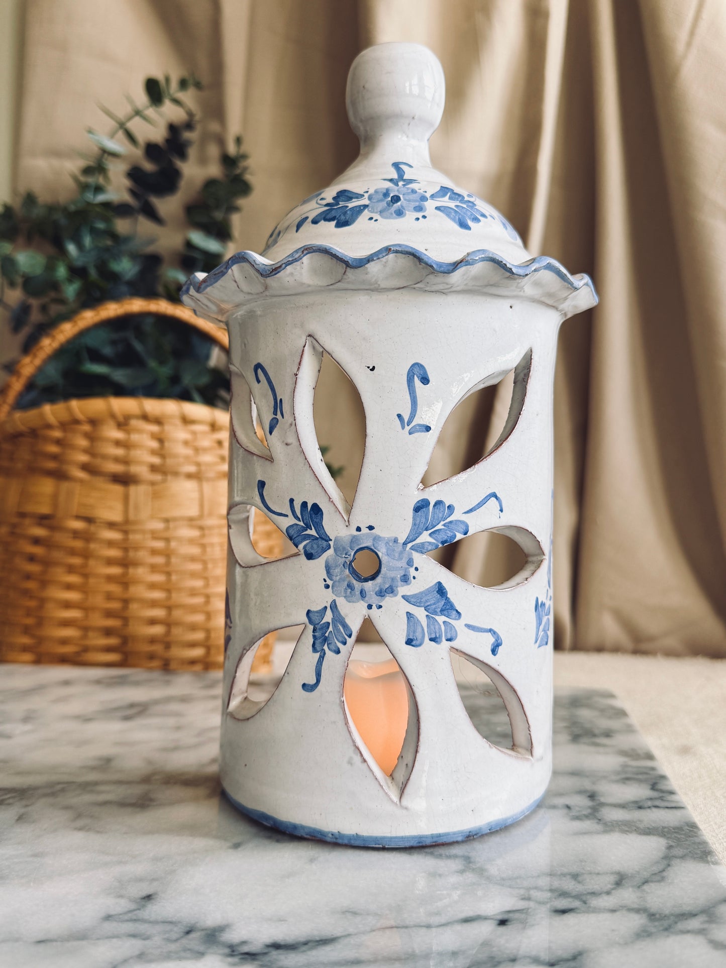 Portuguese ceramic hand painted candle holder