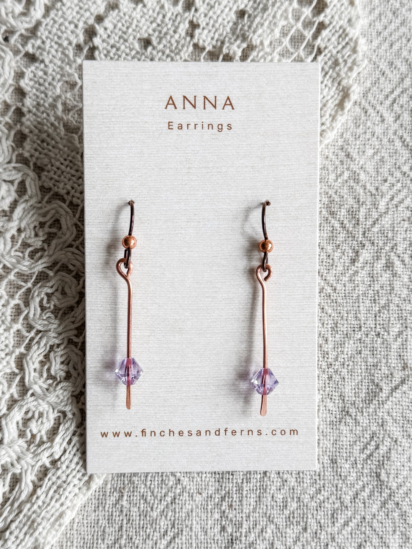 Copper Earrings with Lilac Bead