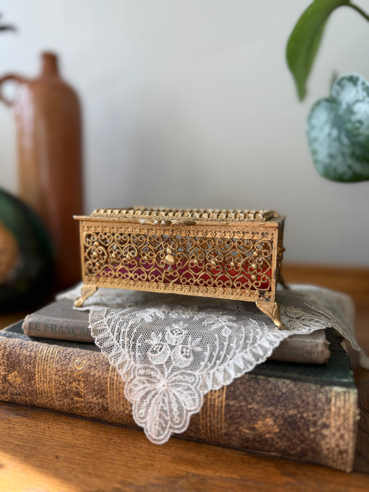 Vintage Ormolu Glass Jewelry Casket