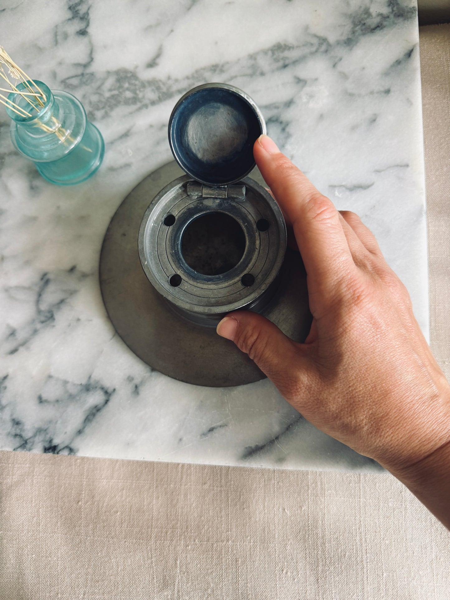 Pewter ship captains inkwell