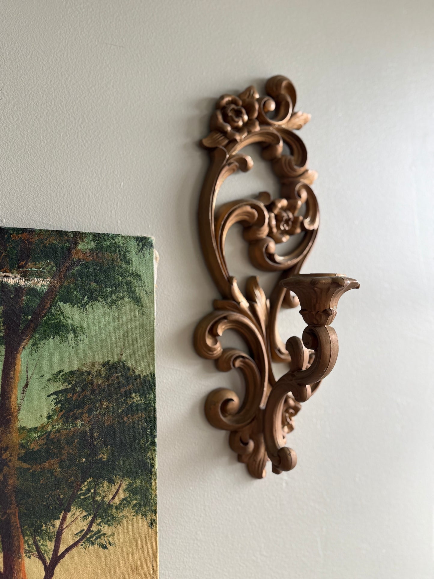 Gold Homco floral wall sconces