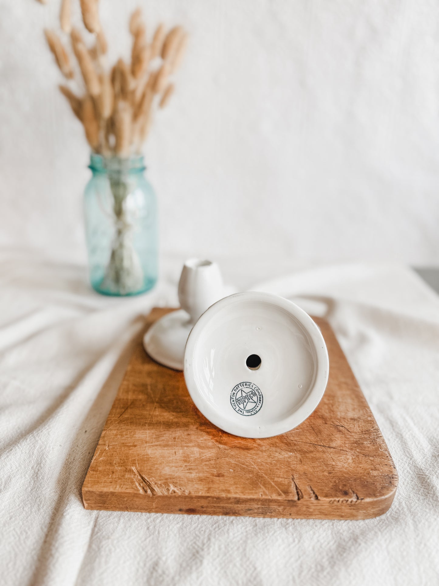 Pair White Tepeco Candle Holders