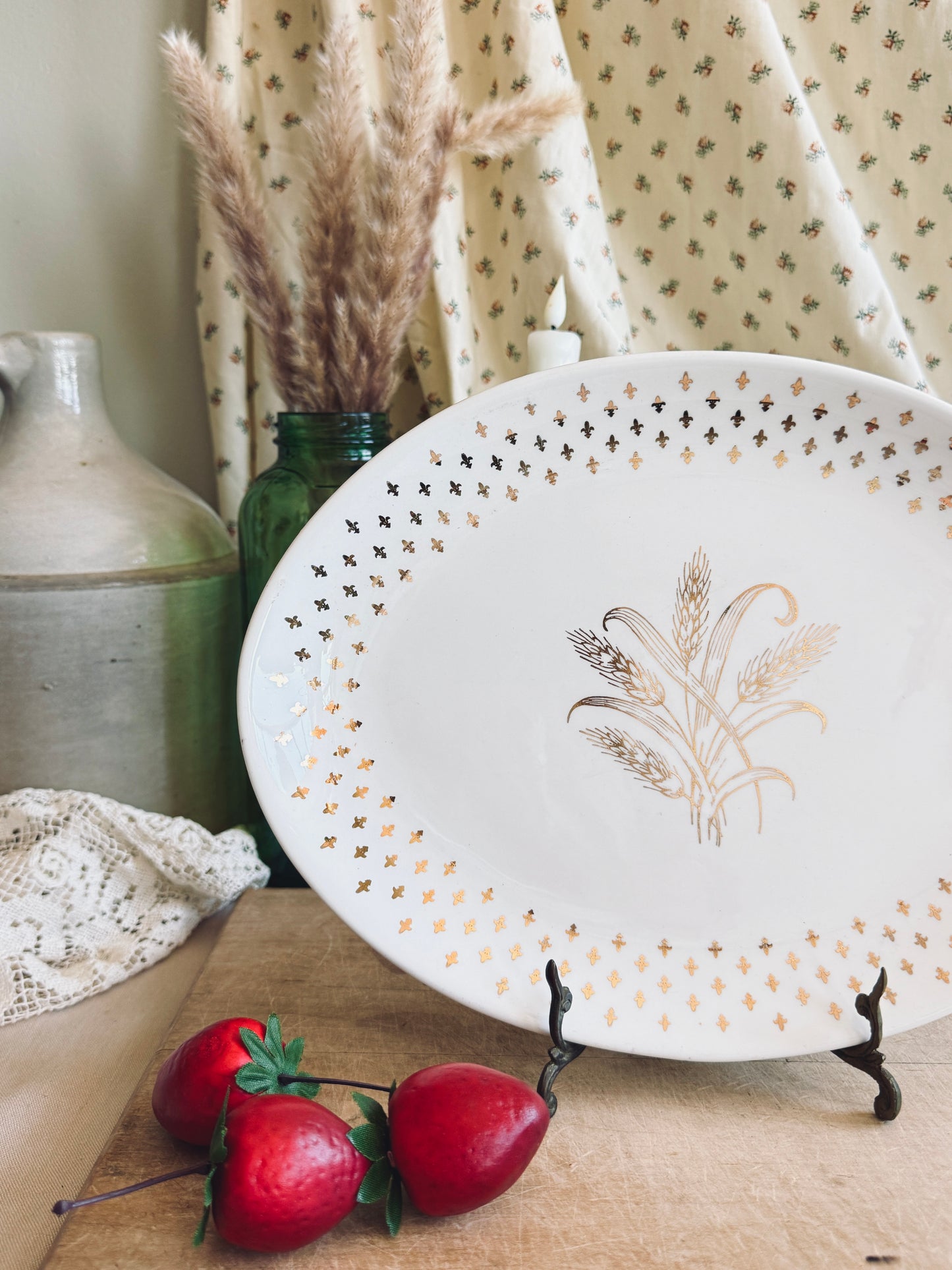 Vintage white and gold wheat platter