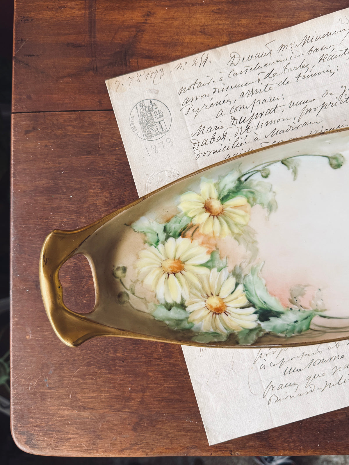 Handpainted French porcelain floral tray