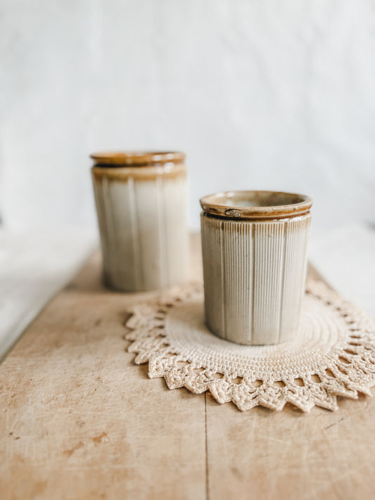 Small Two Tone Drip Glaze Antique English Crock