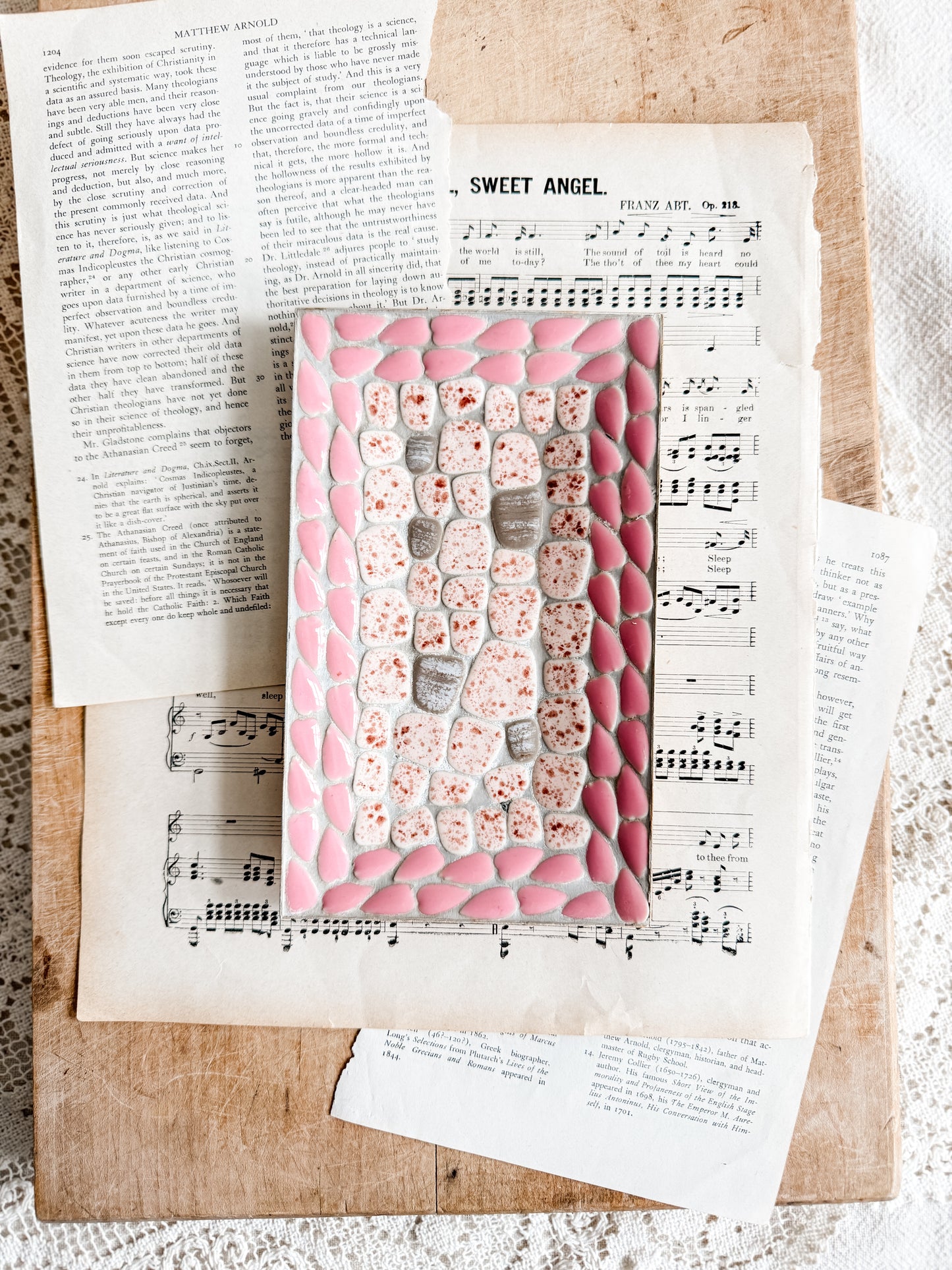 Pink mid-century pebble mosaic tray