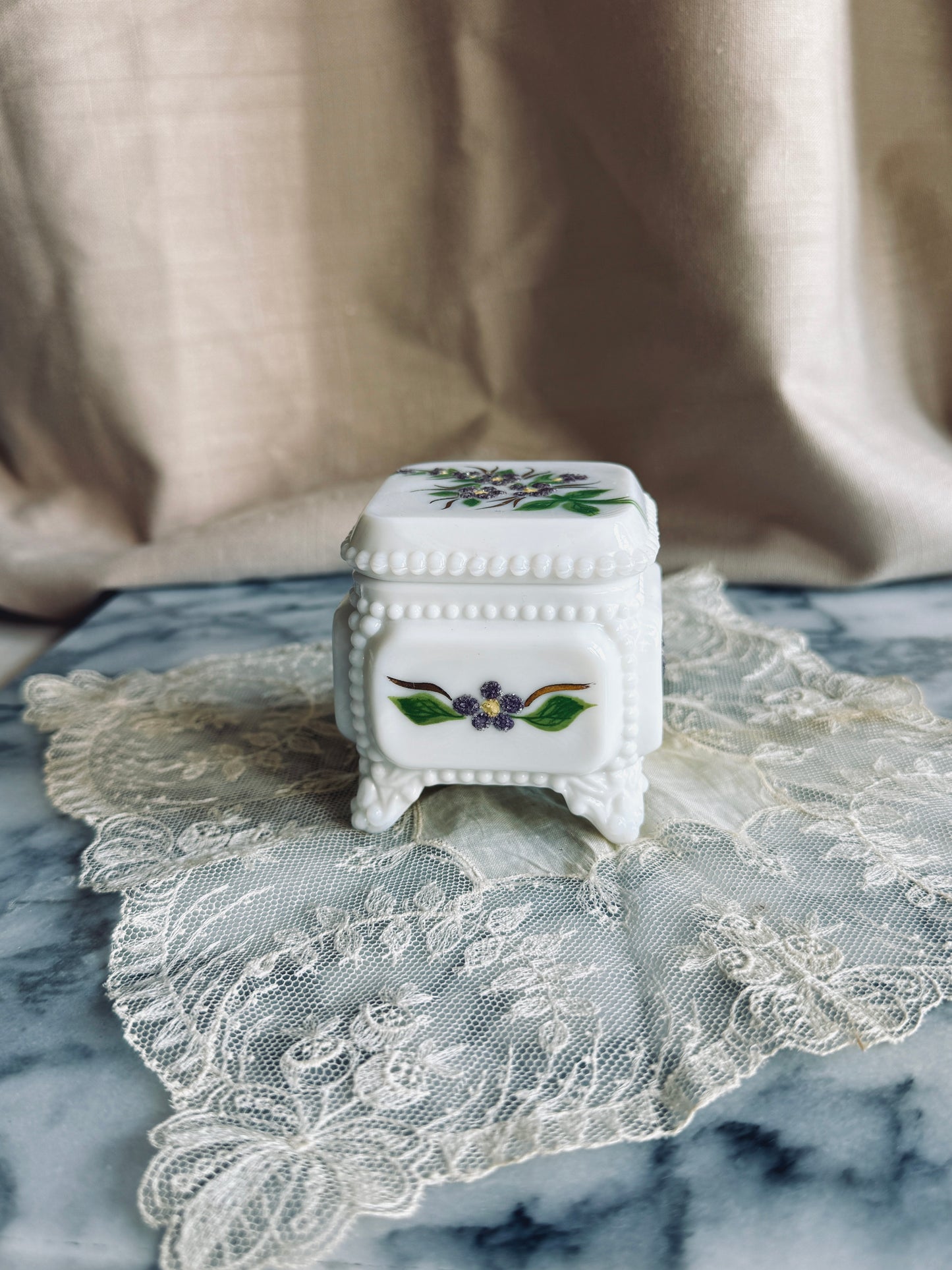 Milk glass trinket box