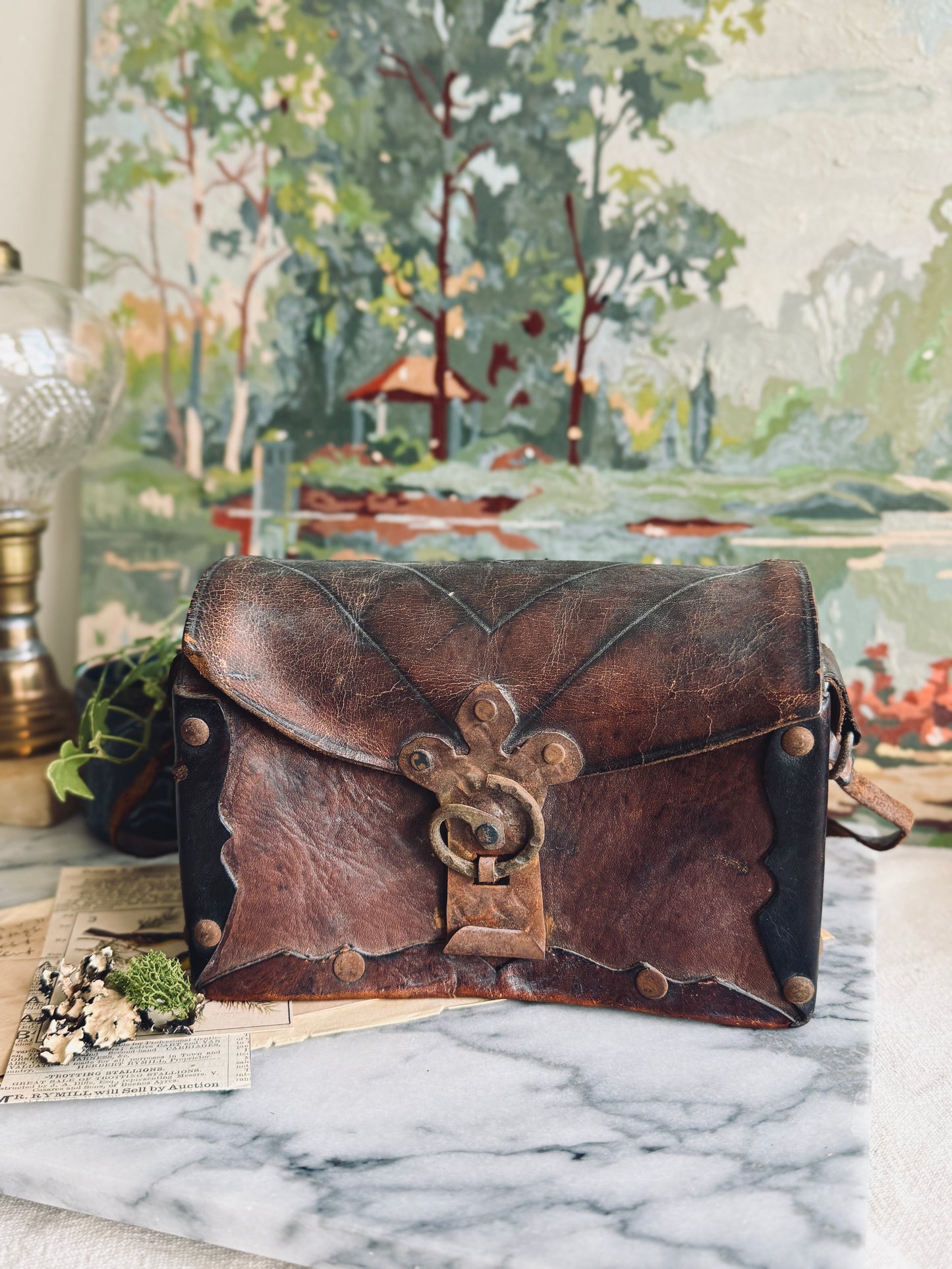 Unique Leather Bag with metal clasp