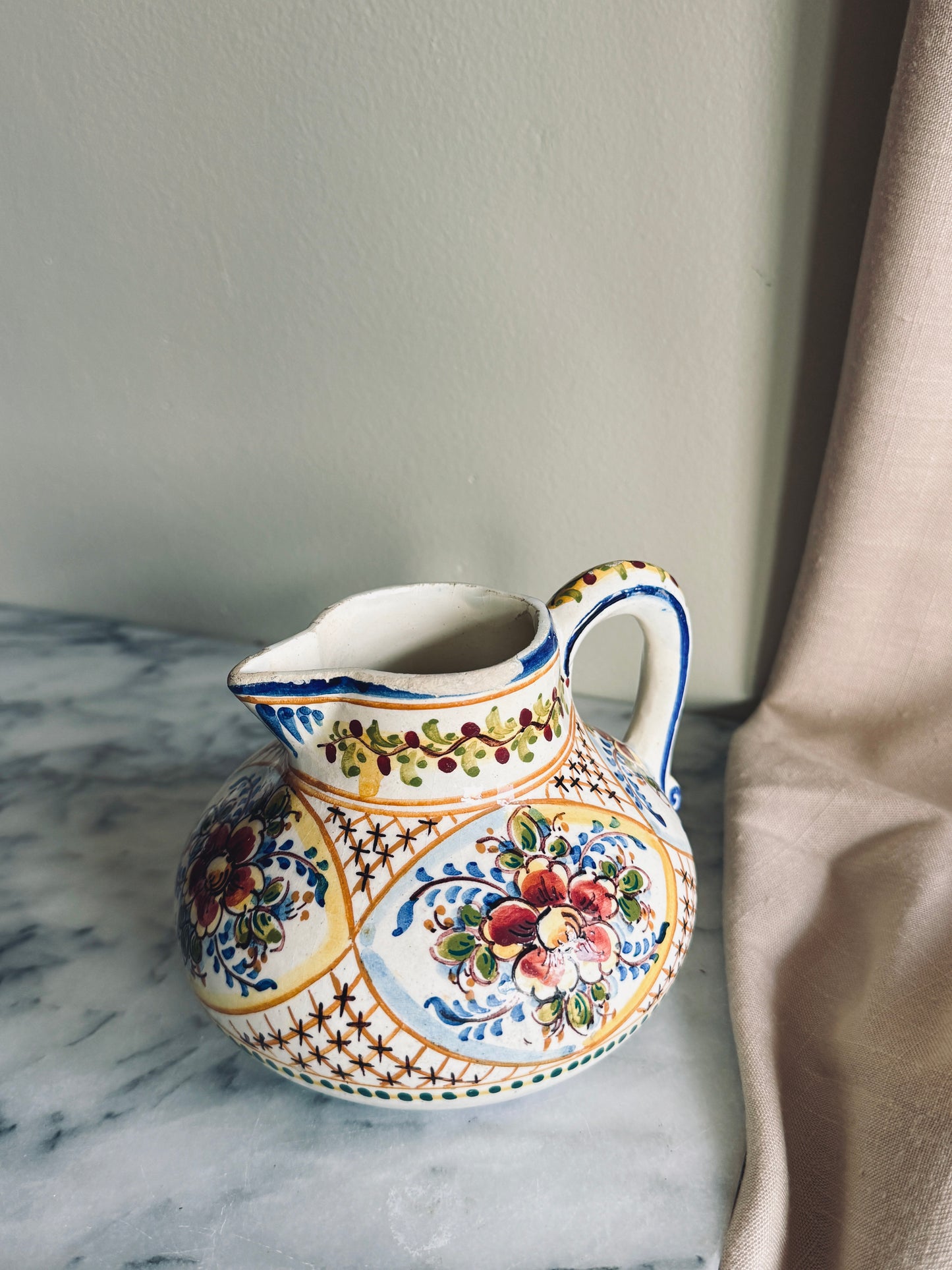 Hand painted vintage Portuguese pitcher