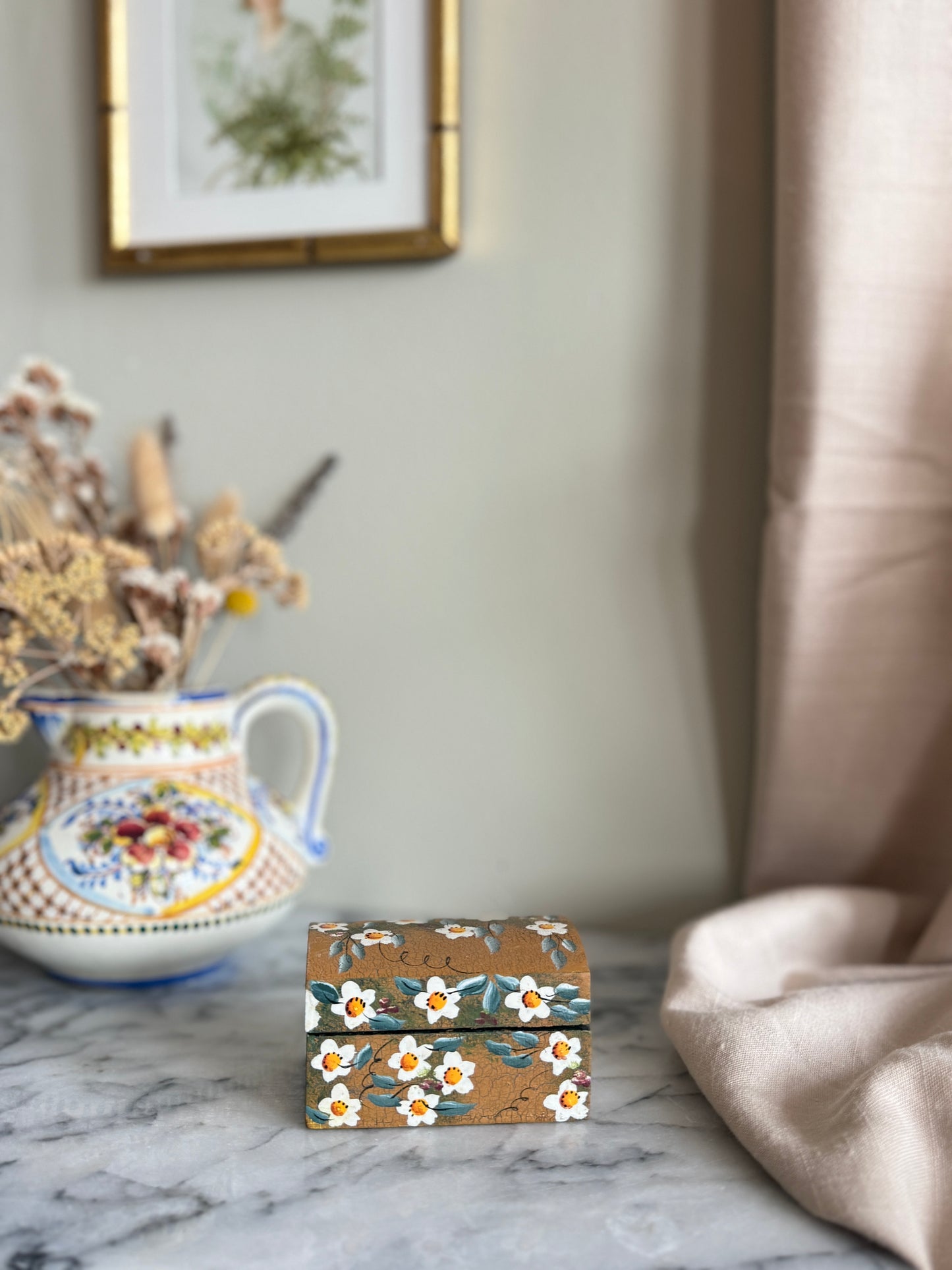 Small hand painted floral trinket box