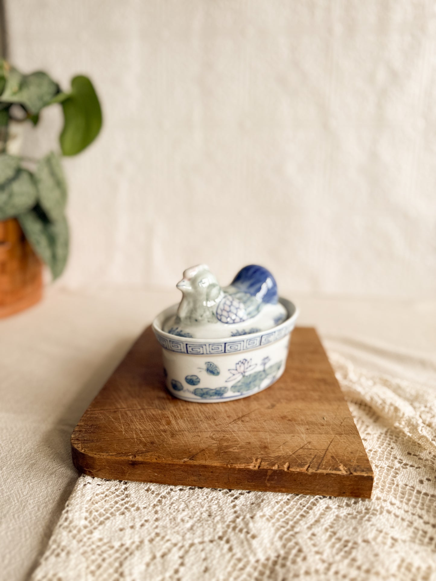 Vintage handpainted Porcelain Chicken on Nest