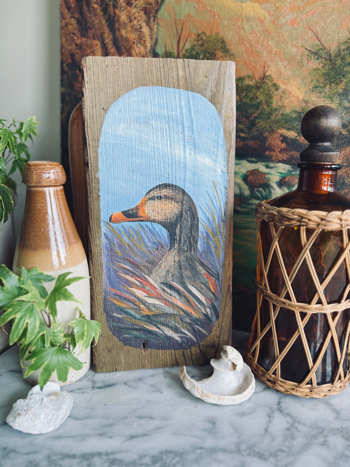 Hand painted duck on wood