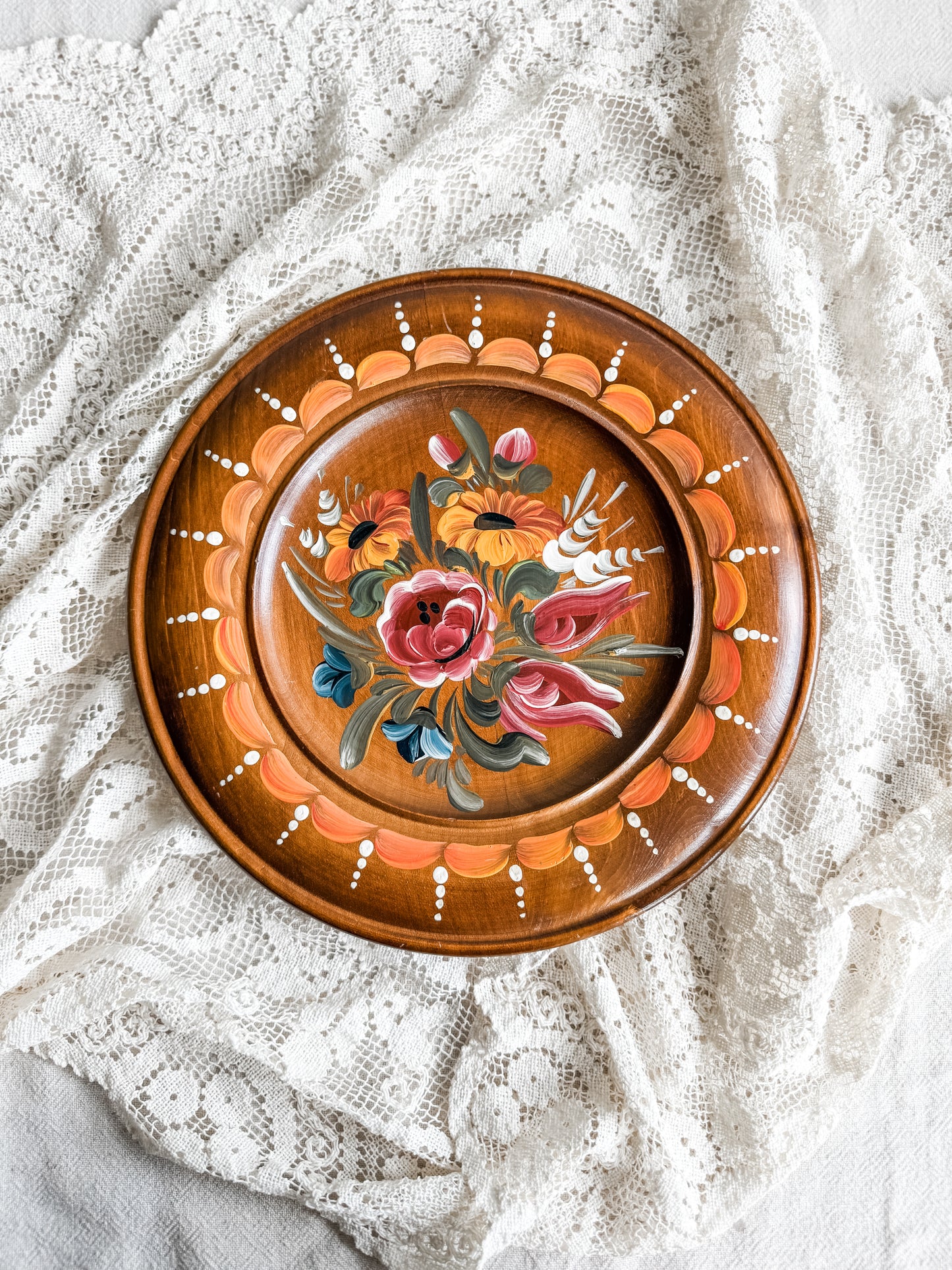 Rosemaling Wooden Plate