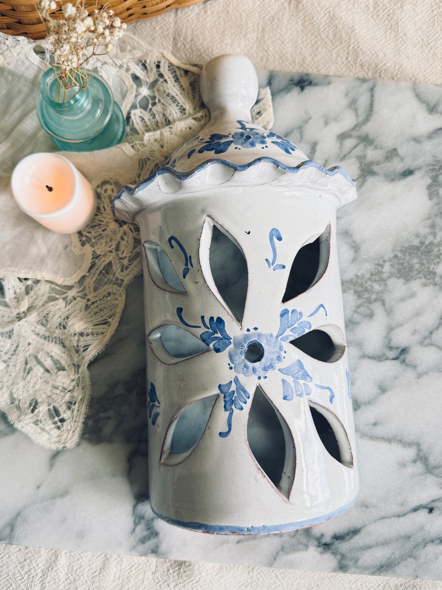 Portuguese ceramic hand painted candle holder