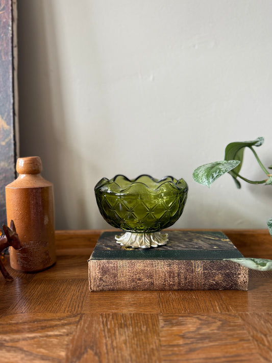 Indiana Glass Co. Green bowl with Pineapple Pedestal