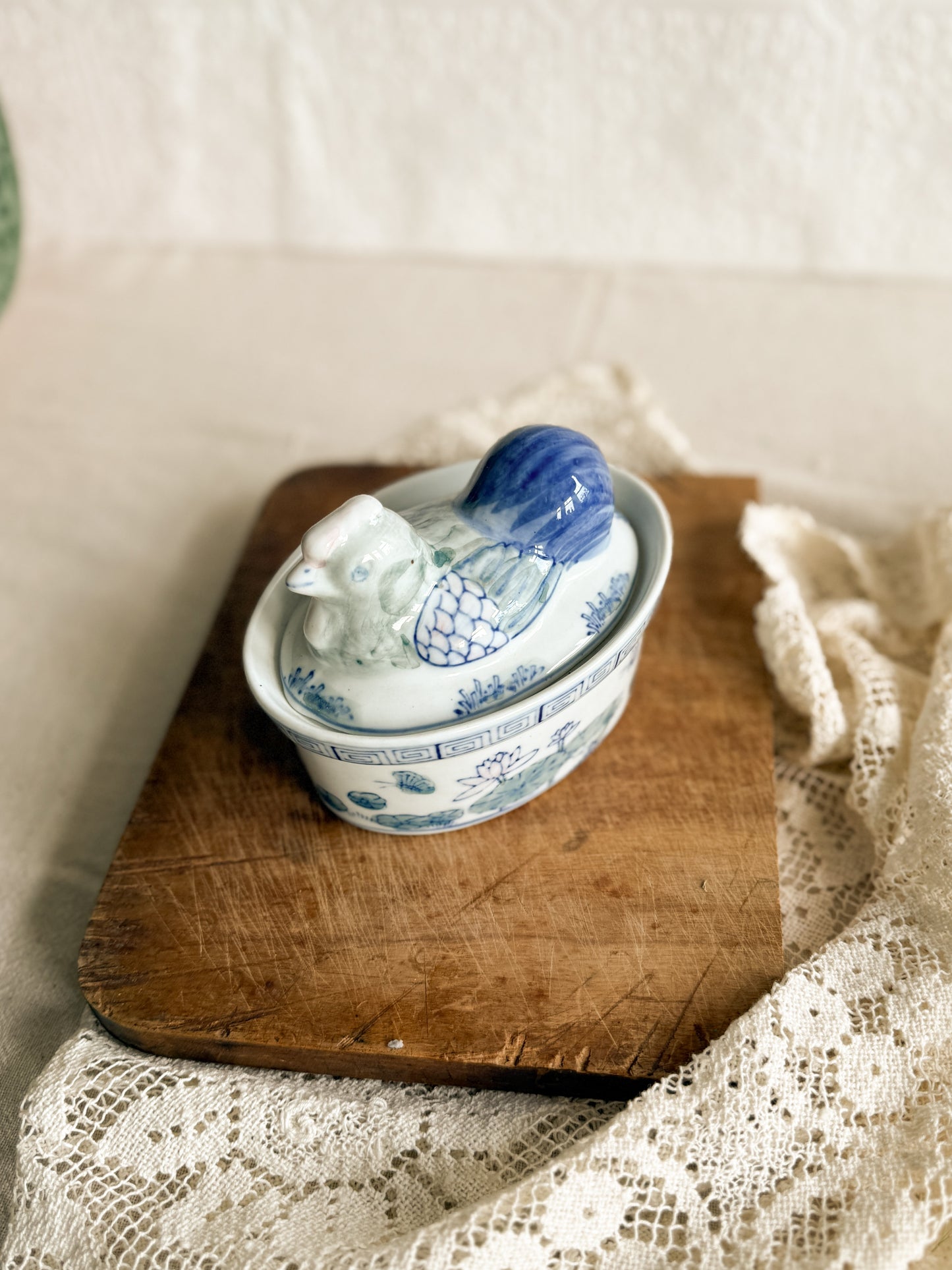 Vintage handpainted Porcelain Chicken on Nest