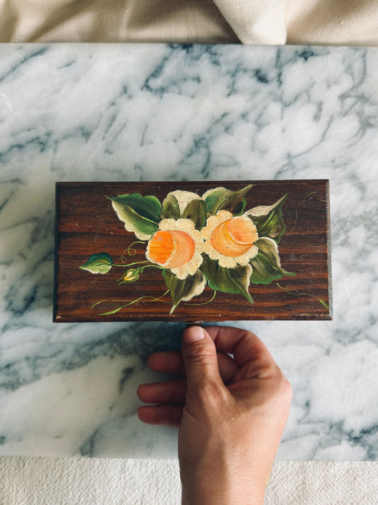 Wooden Box with handpainted yellow florals