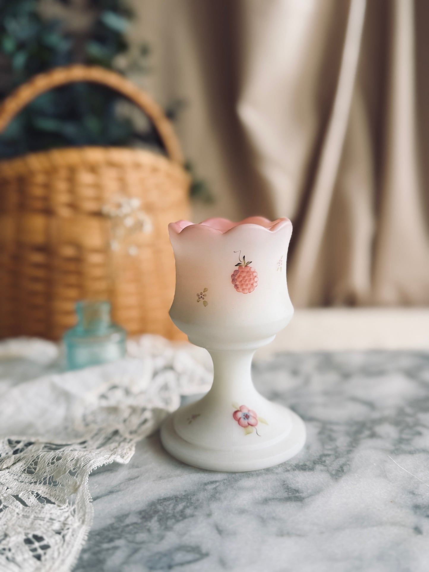 Handpainted Fenton tea light candle holder