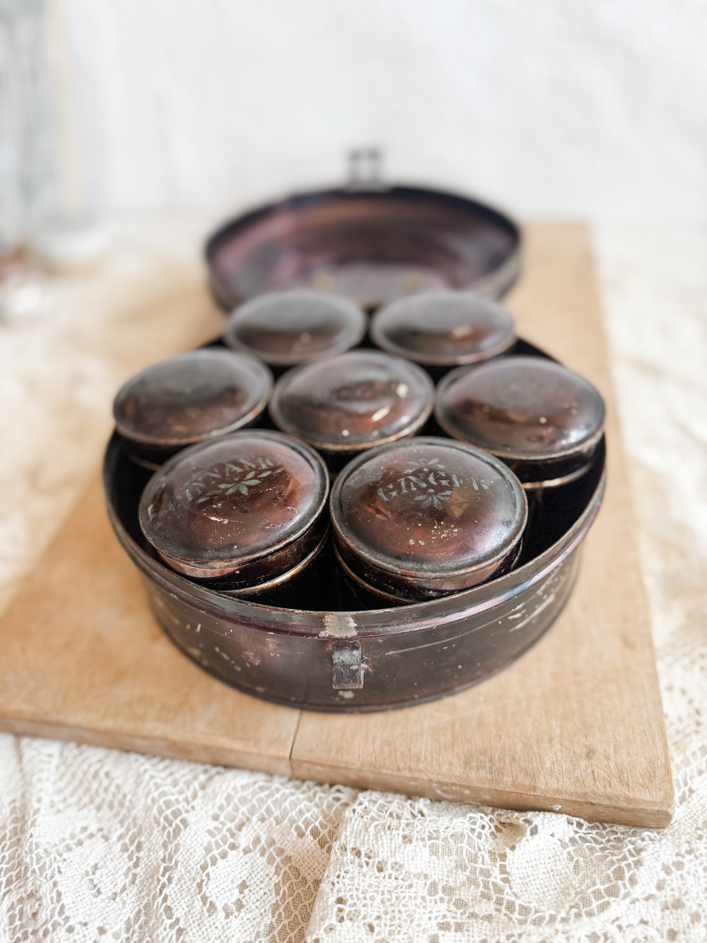 Antique Toile Traveling Spice Tin Set
