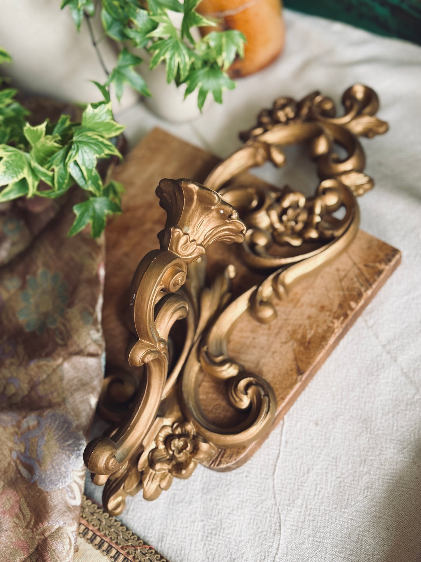 Gold Homco floral wall sconces