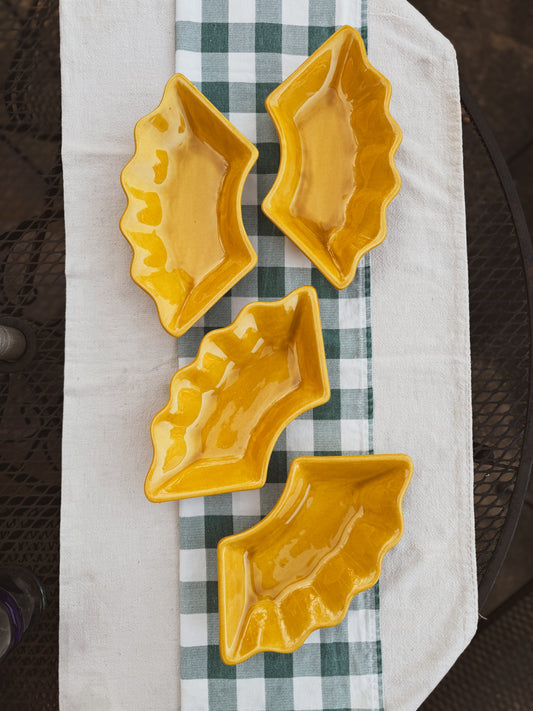 Mid Century 4 piece yellow relish or serving dishes by California Pottery USA