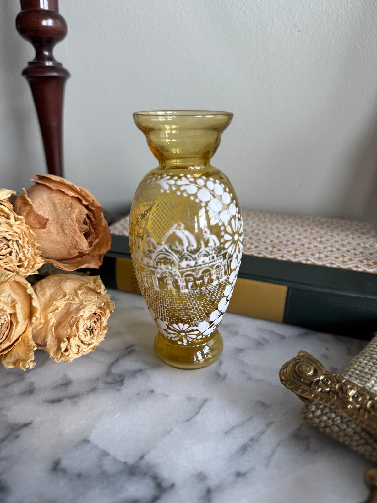 Handpainted Amber Bud vase