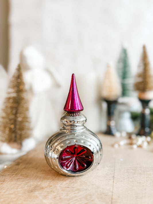 Pink and silver Avon ornament decanter