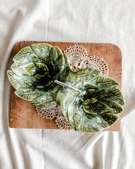 Wade Green Artichoke Candy, nut or relish tray with handle | Shop Sustainable Antiques/Vintage Boutique | Cottage Traditional MCM Home Decor