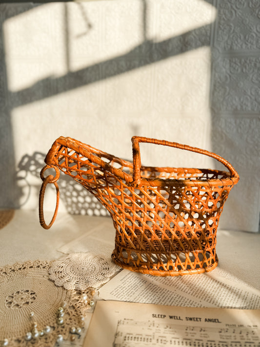 Vintage whicker bamboo wine bottle champagne pouring basket