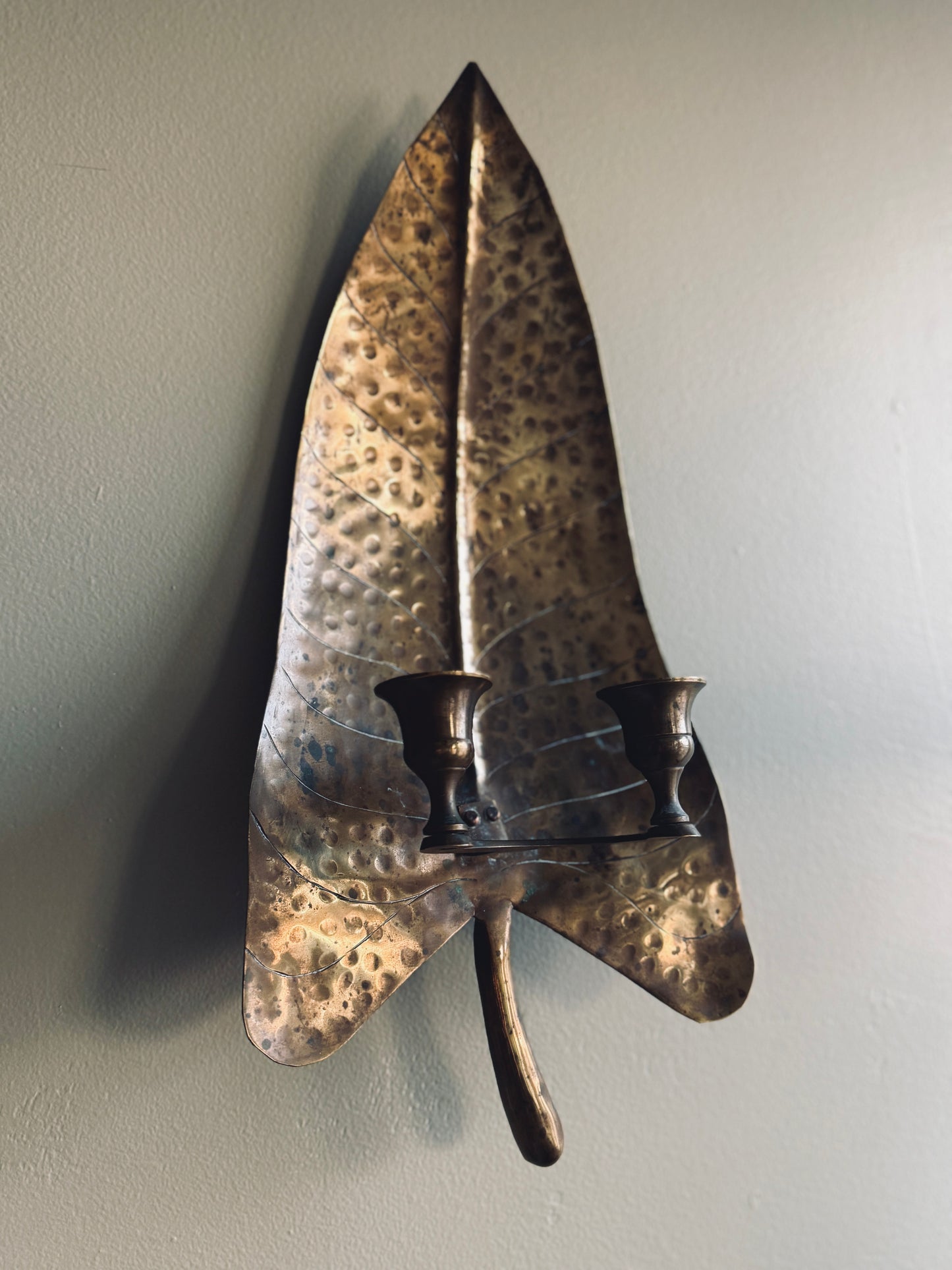 Large hammered brass wall sconce