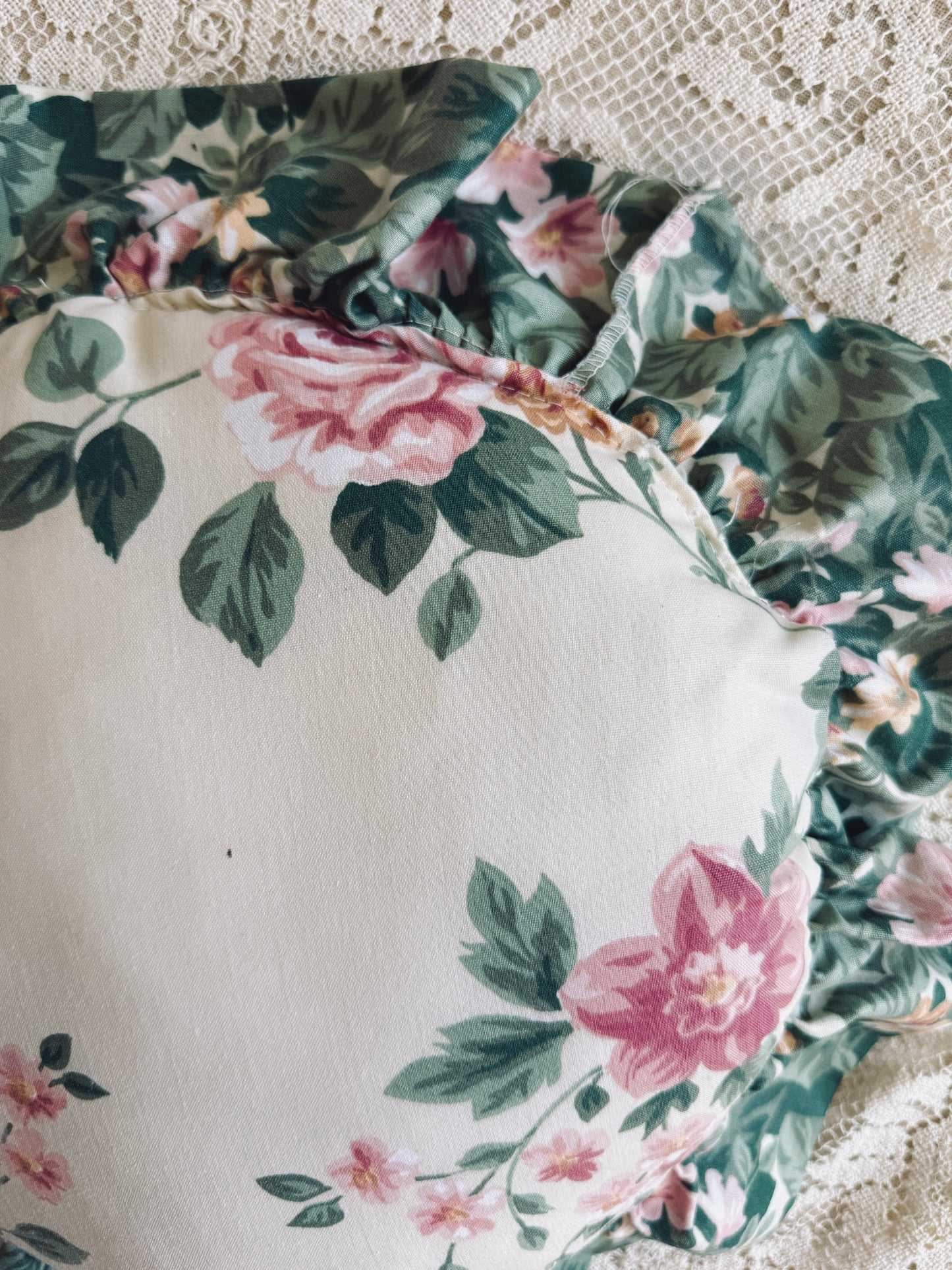 Vintage Round Ruffled Floral Pillow