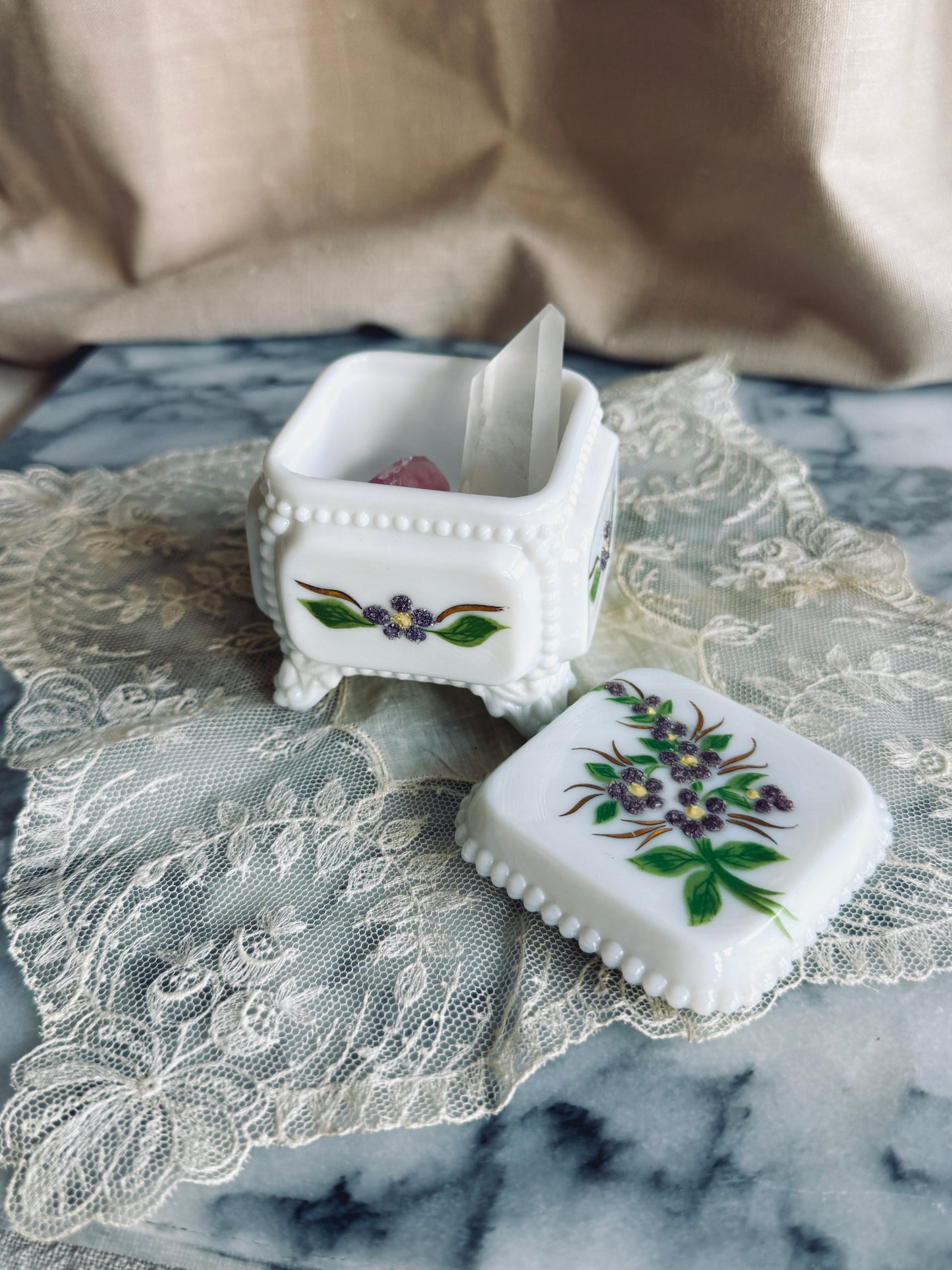 Milk glass trinket box