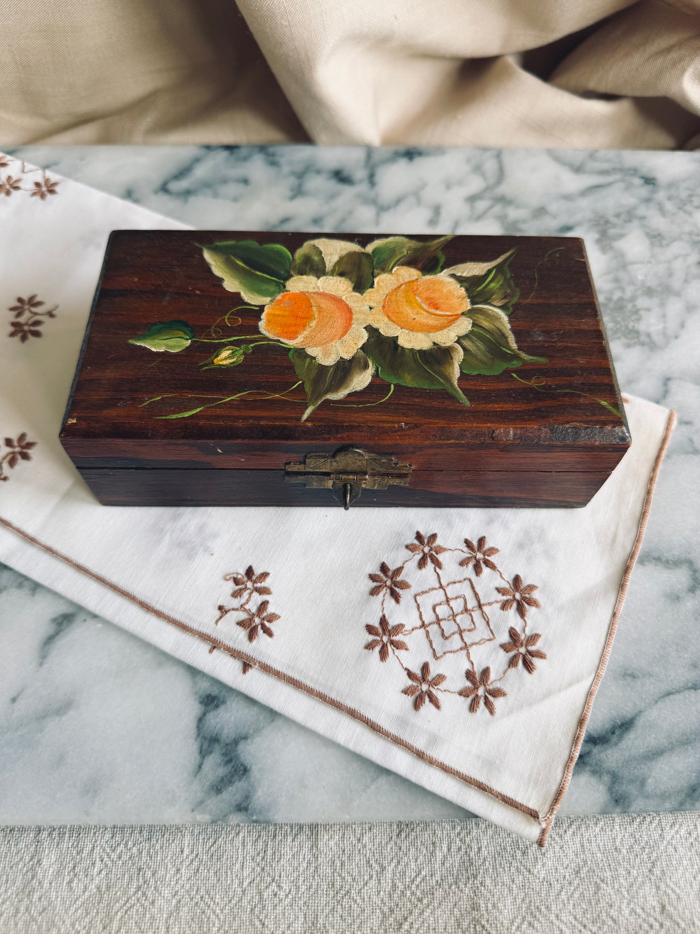 Wooden Box with handpainted yellow florals