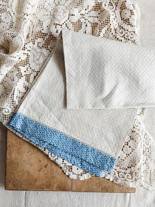 Vintage beige and blue linen guest towel